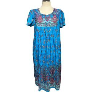 Loungees Cotton House Dress Muumuu Blue Pink Floral XL